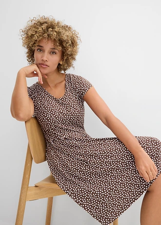 Jersey jurk in een viscosemix • bruin-wolwit met print • bonprix online shop