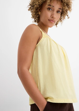 Losjes vallende top met kanten schouderbandjes • lichtgeel • bonprix online shop