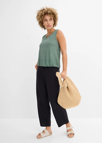 Top met elastiek • bleekgroen/mat groen gedessineerd • bonprix online shop