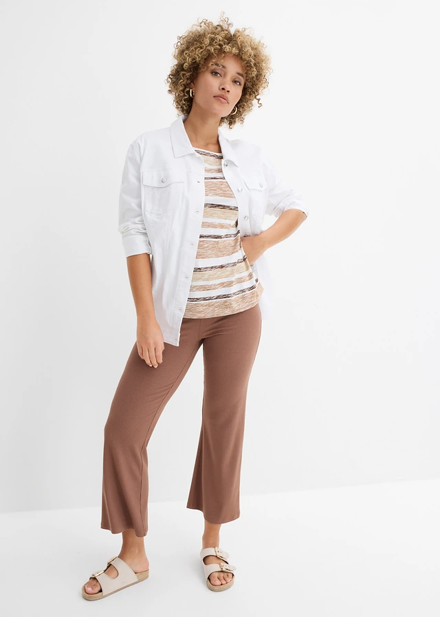T-shirt 100% coton marron/écru/marron moka/camel mat rayé