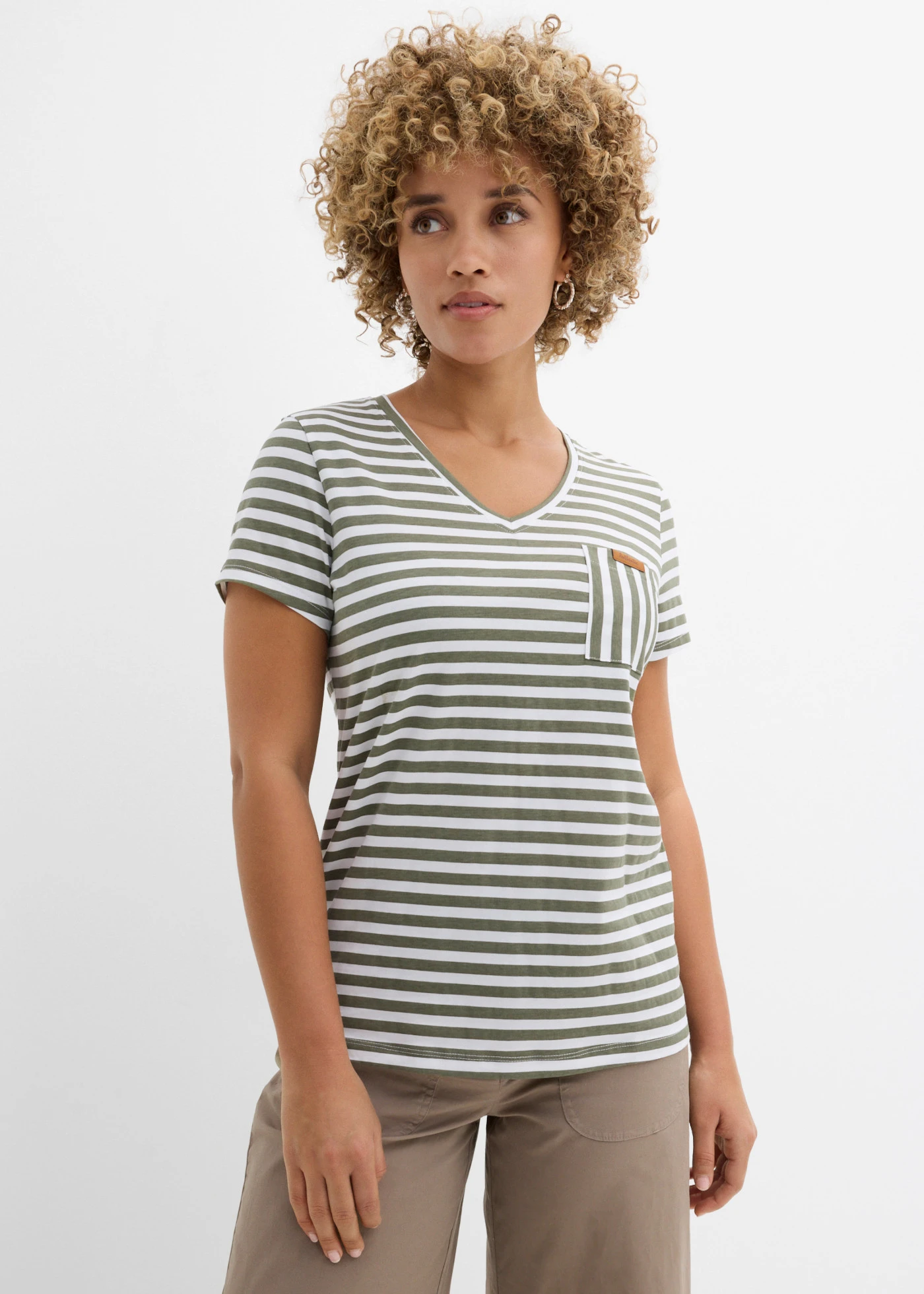 T-shirt w paski • oliwkowy/biały w paski • sklep bonprix
