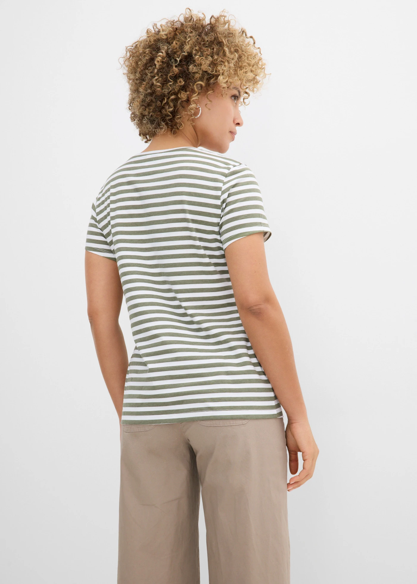T-shirt w paski • oliwkowy/biały w paski • sklep bonprix
