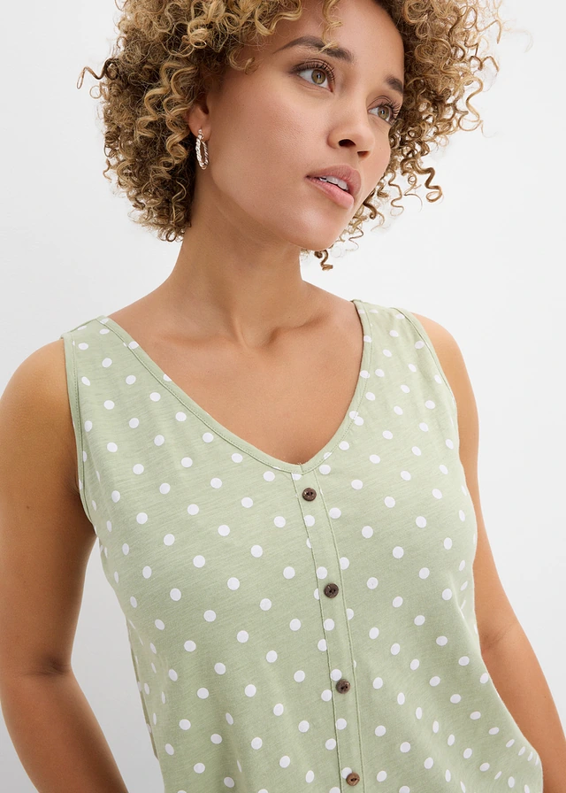 Top cu fentă cu nasturi • verde pal/alb punctat • magazin bonprix