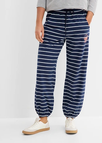 Pantalon sweat en coton mélangé, Couleur: bleu foncé-écru rayé