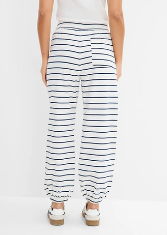Sweatpants in een katoenmix, Kleur: wolwit-donkerblauw horizontaal gestreept