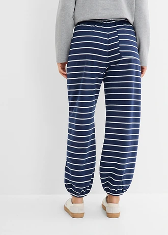 Pantaloni casual din material cu bumbac • bleumarin/ecru cu dungi orizontale • magazin bonprix