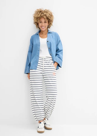 Sweatpants in een katoenmix • wolwit-donkerblauw horizontaal gestreept • bonprix online shop