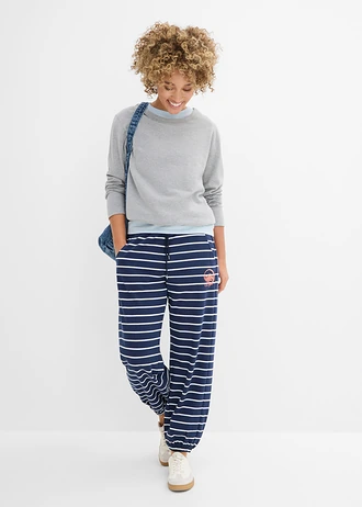 Pantalon sweat en coton mélangé, Couleur: bleu foncé-écru rayé