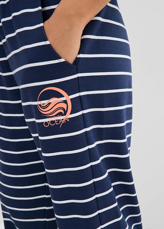 Sweatpants in een katoenmix • donkerblauw - wolwit horizontaal gestreept • bonprix online shop