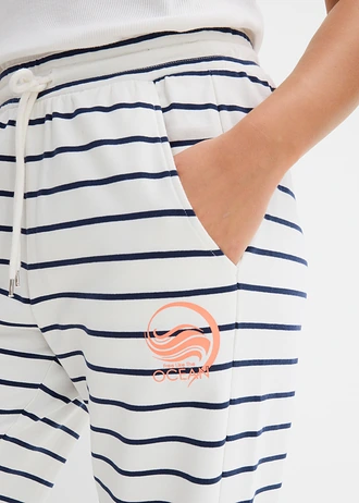 Pantalon sweat en coton mélangé • écru/bleu foncé rayé • Boutique bonprix