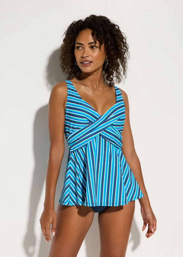 Tankini in wikkellook (2-dlg. set), Kleur: diepblauw gestreept