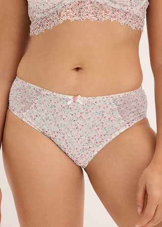 Maxislip met kant met bloemenprint, Kleur: wolwit gebloemd