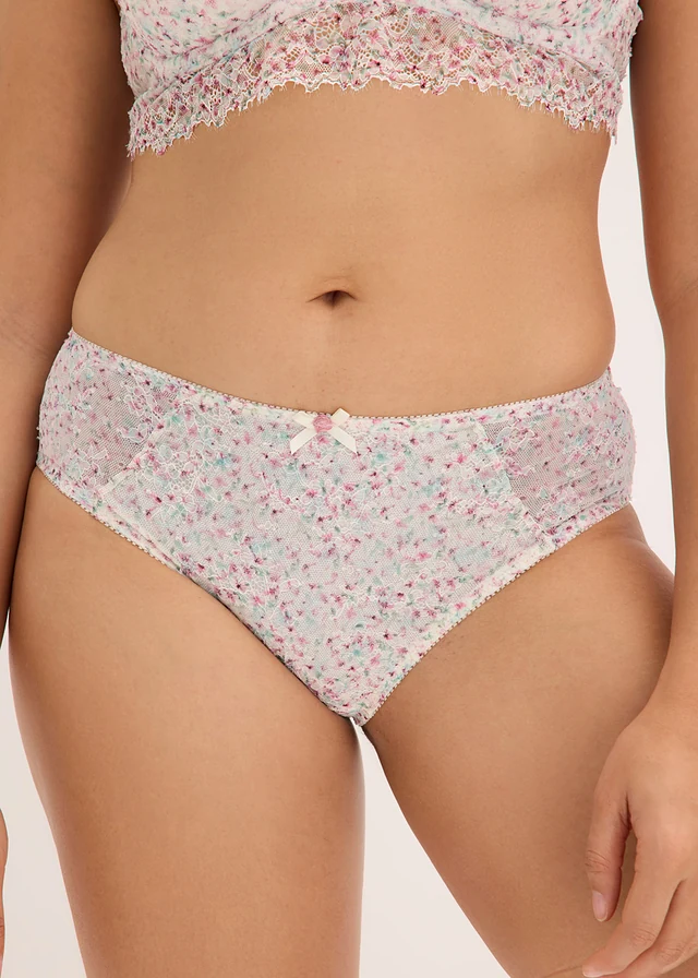Maxislip met kant met bloemenprint, Kleur: wolwit gebloemd