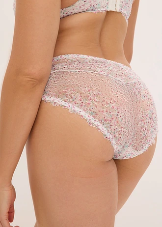 Maxislip met kant met bloemenprint, Kleur: wolwit gebloemd