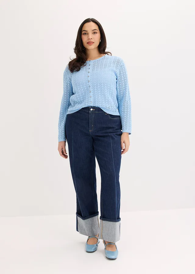 Gilet en maille ajourée 100% coton, Couleur: bleu clair