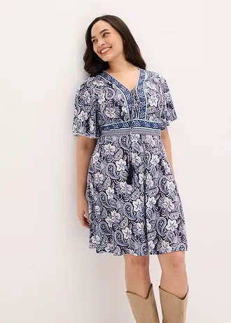 Jersey jurk, Kleur: donkerblauw paisley