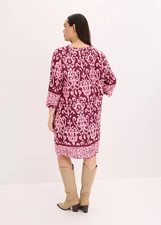 Tunikové šaty ze splývavé viskózy, barva: javorově červená s potiskem