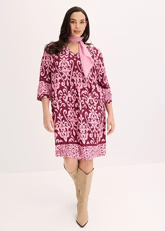Rochie tip tunică din viscoză fluidă, culoare: roșu-arțar, cu imprimeu