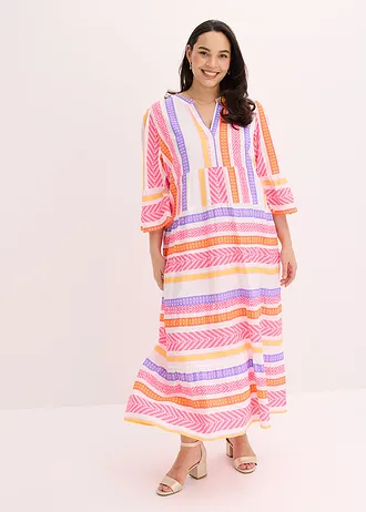 Maxi jurk van soepele viscose, Kleur: wit/neonpink/neonoranje met print