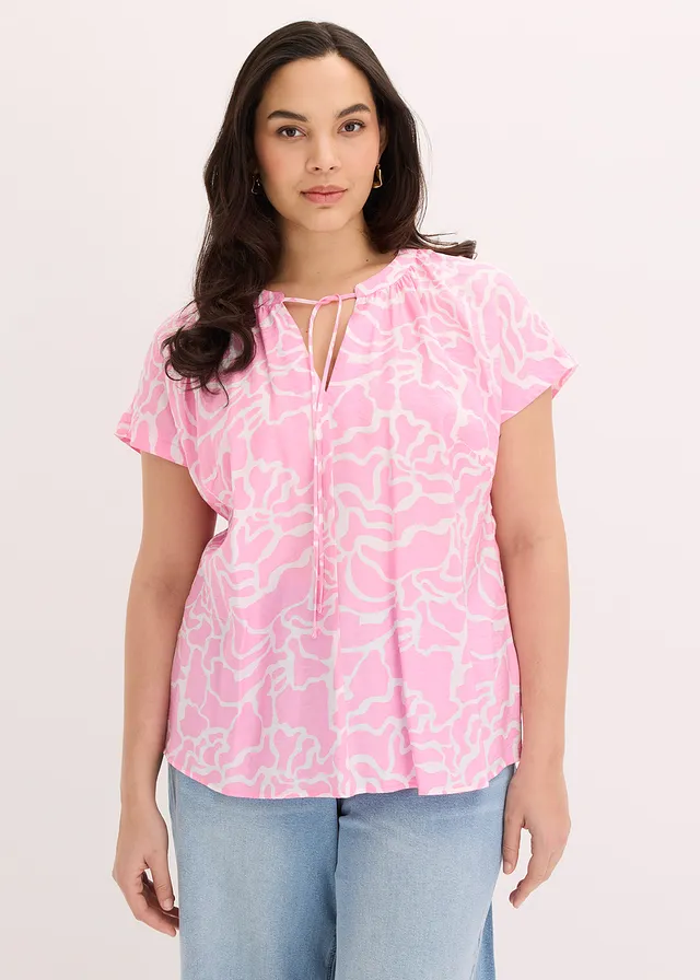 Blouse imprimée, Couleur: rose-blanc imprimé