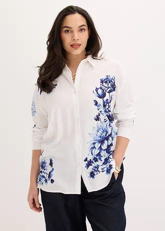 Blouse van soepele viscose, Kleur: wit-blauw gebloemd
