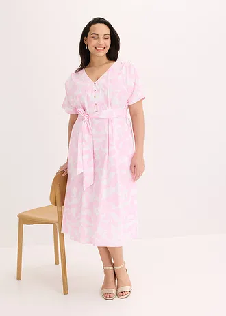 Midi jurk, Kleur: kristalroze/wit gebloemd