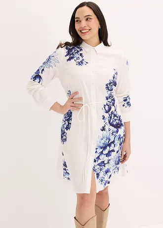 Blousejurk van soepele viscose, Kleur: wit-blauw gebloemd