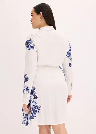 Robe-chemise en viscose fluide, Couleur: blanc/bleu floral