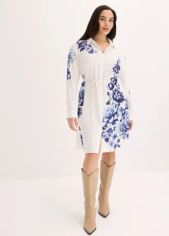 Robe-chemise en viscose fluide, Couleur: blanc/bleu floral