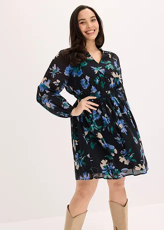 Jurk met print, Kleur: zwart gebloemd