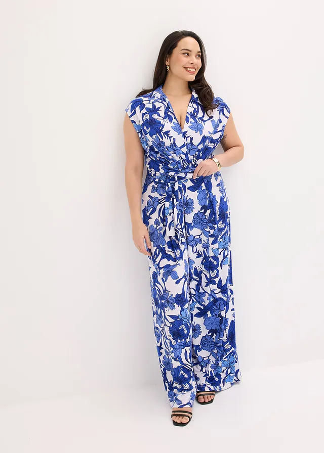 Jersey jumpsuit zonder mouwen, Kleur: blauw/diepzeeblauw/edelsteenblauw/blauw/middenblauw/wit