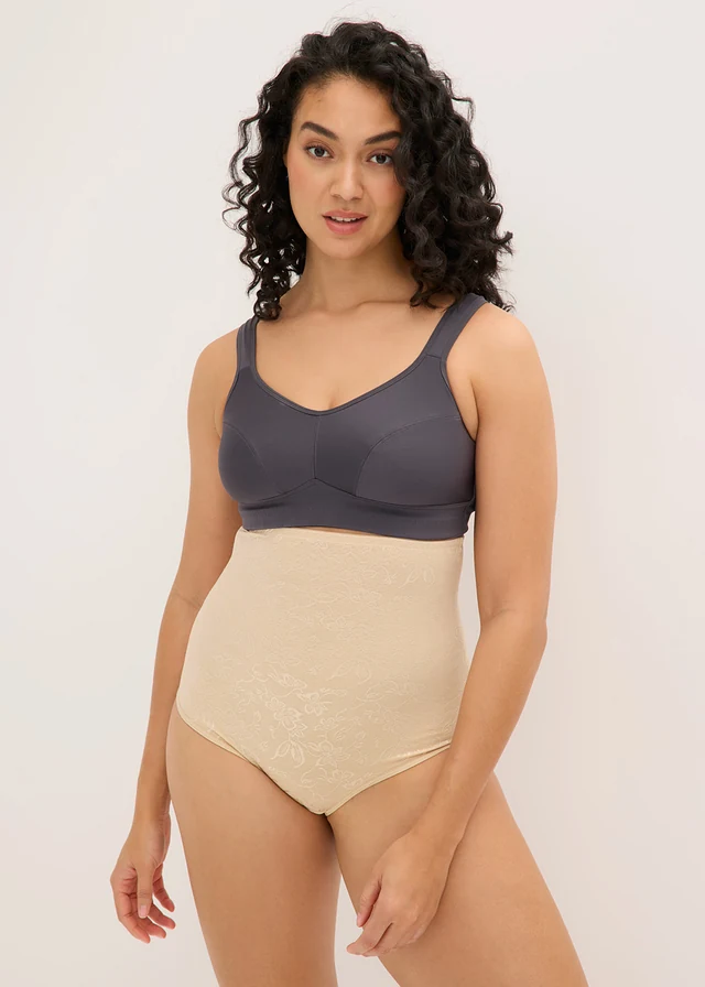 Slip sculptant taille haute en dentelle douce, maintien modéré, Couleur: marron clair