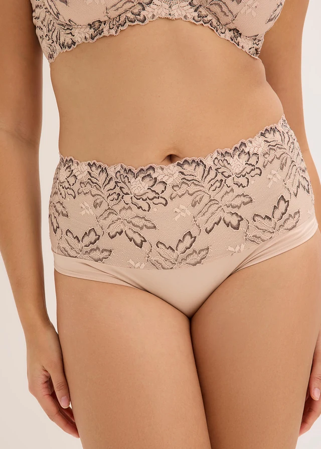 Hipster met sierlijk kant, Kleur: mat beige-donkerbruin