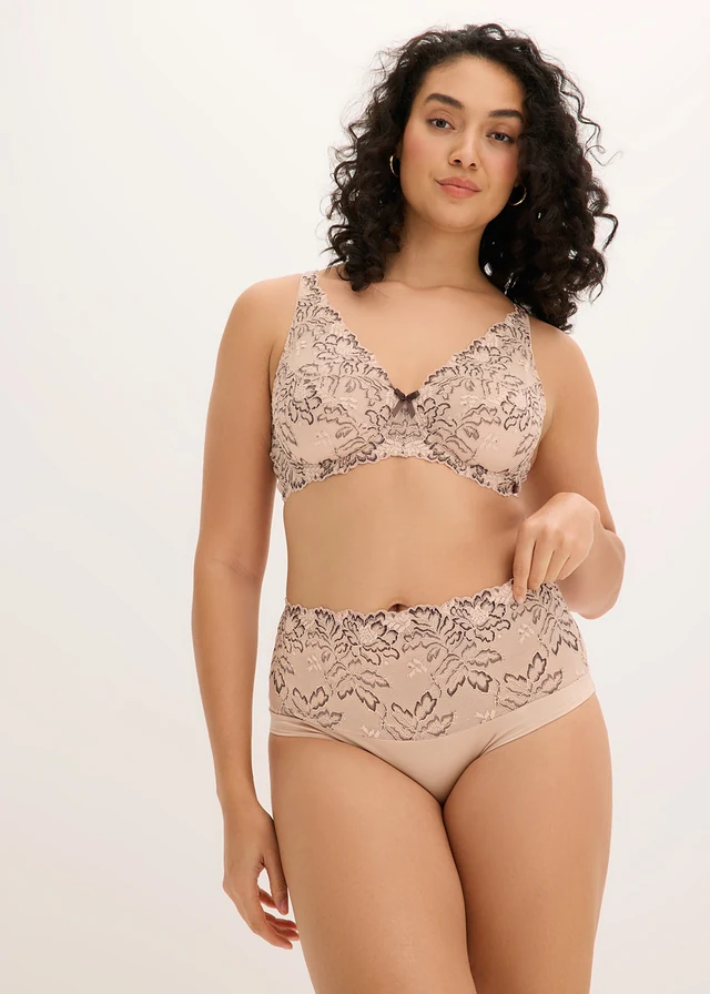 Hipster met sierlijk kant, Kleur: mat beige-donkerbruin