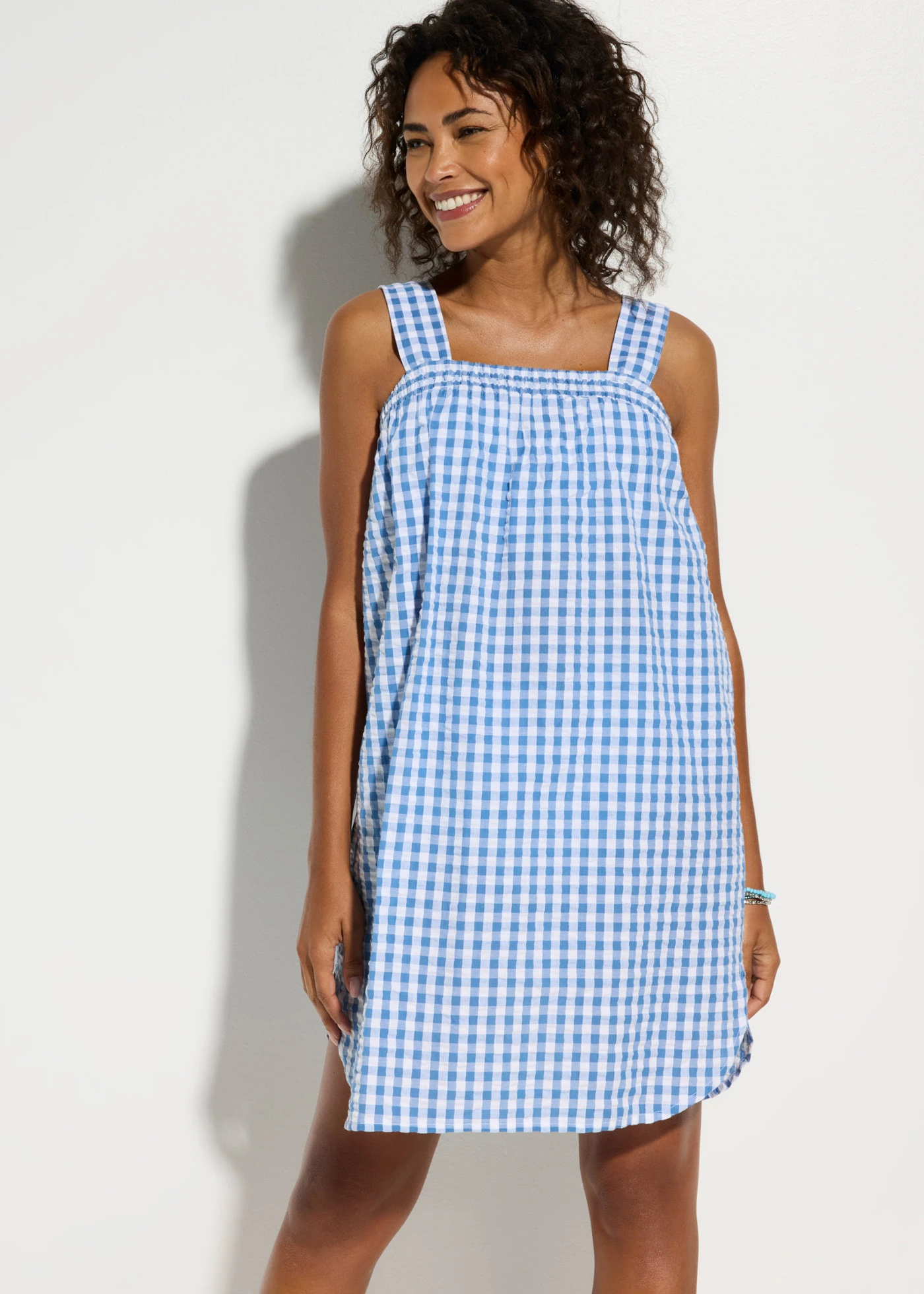 Robe de plage 100% coton • bleu-blanc carreaux • Boutique bonprix
