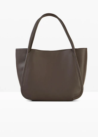 Shopper met ronde paspels en groot binnenvak, Kleur: bruin