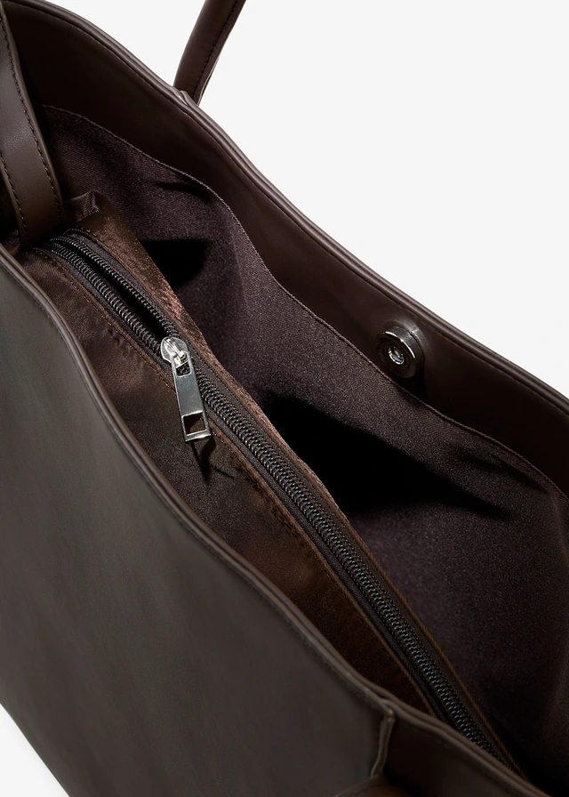 Torba typu shopper z okrągłą lamówką i dużą kieszenią w środku • brązowy • sklep bonprix