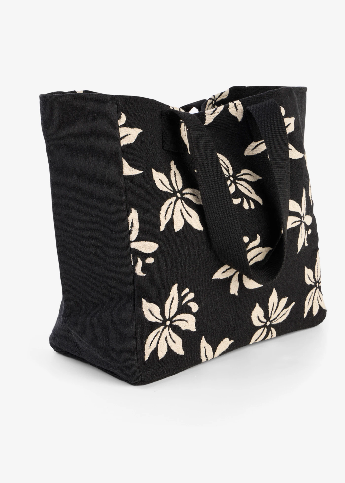 Shopper van canvas met bloemenpatroon • wolwit-zwart grafische print • bonprix online shop