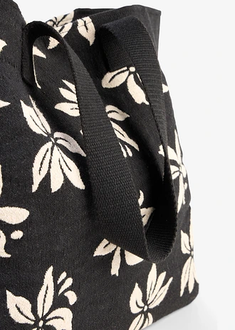 Bevásárló Canvas táska virágmintával • gyapjúfehér-fekete grafikai mintás • bonprix áruház