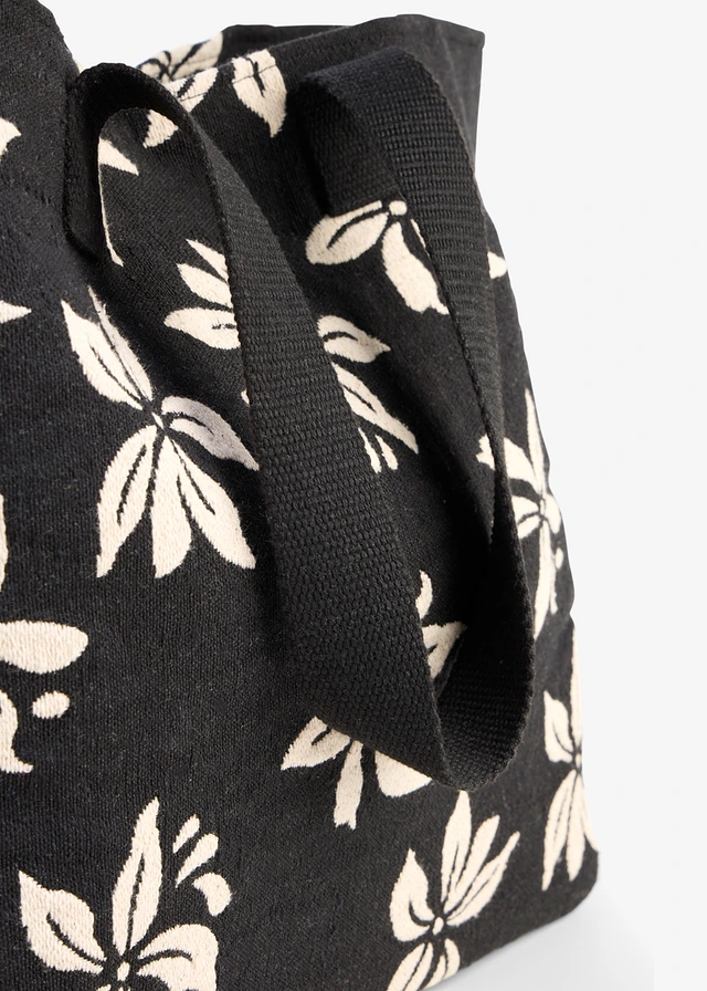 Shopper van canvas met bloemenpatroon • wolwit-zwart grafische print • product-page.page-title-suffix