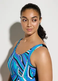 Stahovací jednodílné plavky, střední tvarující efekt • černo-modrá s grafickým vzorem • bonprix obchod