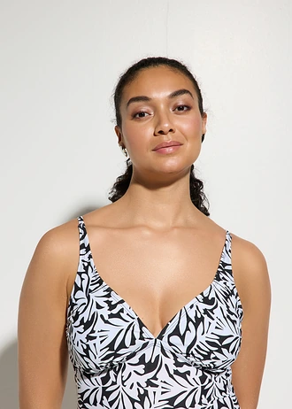 Costum de baie cu decolteu în V, cu efect de modelare ușor • negru/alb floral • magazin bonprix