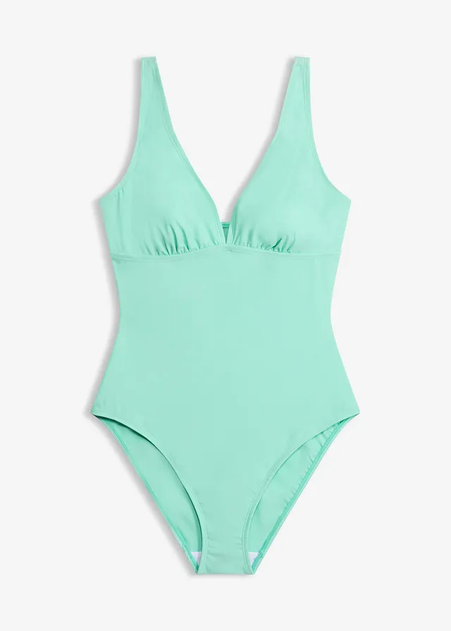 Maillot 1 pièce sculptant à décolleté plongeant, maintien modéré • vert menthol • Boutique bonprix