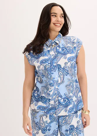 Gedessineerde blouse van soepele viscose, Kleur: wit/lichtblauw paisley