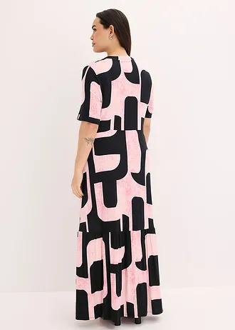Maxi šaty z měkké viskózové směsi, barva: černo-pink s grafickým vzorem