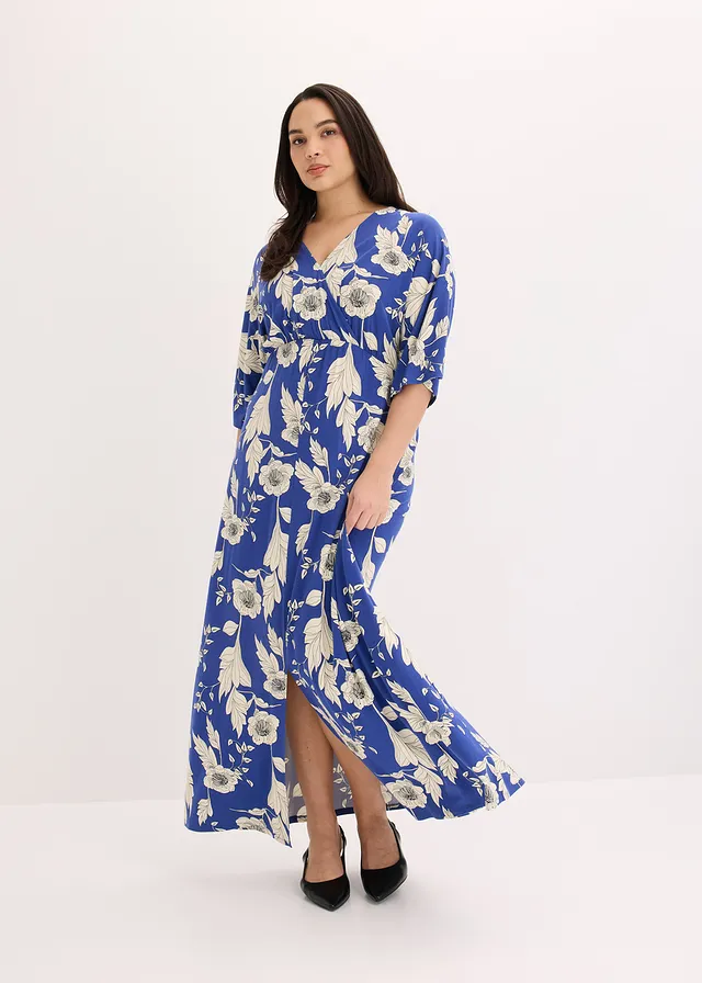 Robe douce en jersey viscose, Couleur: bleu/blanc floral