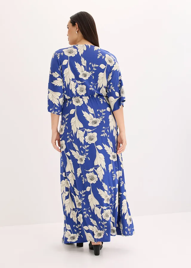 Jersey jurk van een zachte viscosemix, Kleur: blauw-wit gebloemd