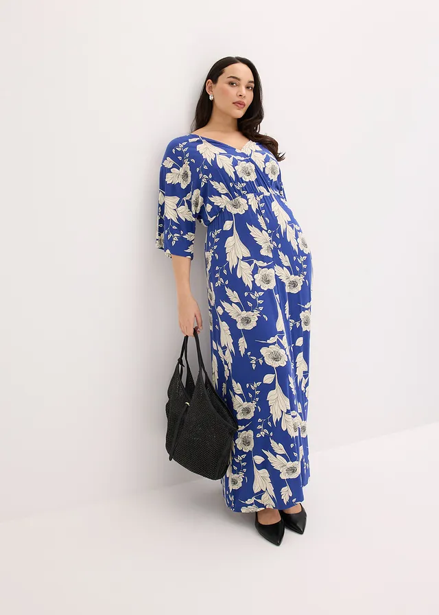 Robe douce en jersey viscose, Couleur: bleu/blanc floral