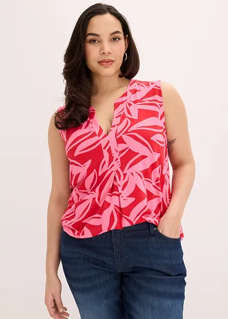 Top en jersey viscose doux, Couleur: rouge-rose vif floral
