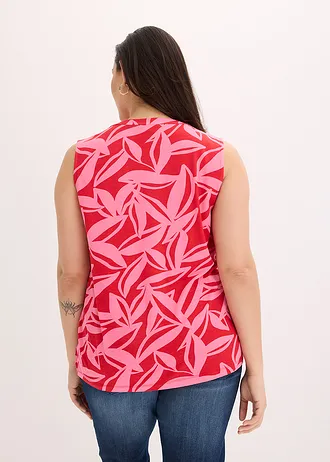 Top van een zachte viscosemix, Kleur: rood-pink gebloemd
